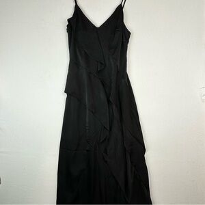 YH & CO Side Tiered Satin Spaghetti Strap Midi Dress NWT Party Evening